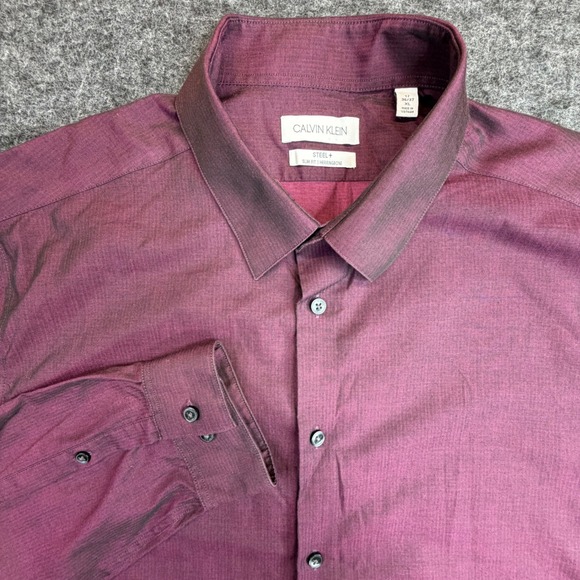 Calvin Klein Other - Calvin Klein Dress Shirt Mens XL Purple Steel+ Slim Fit Herringbone Cotton